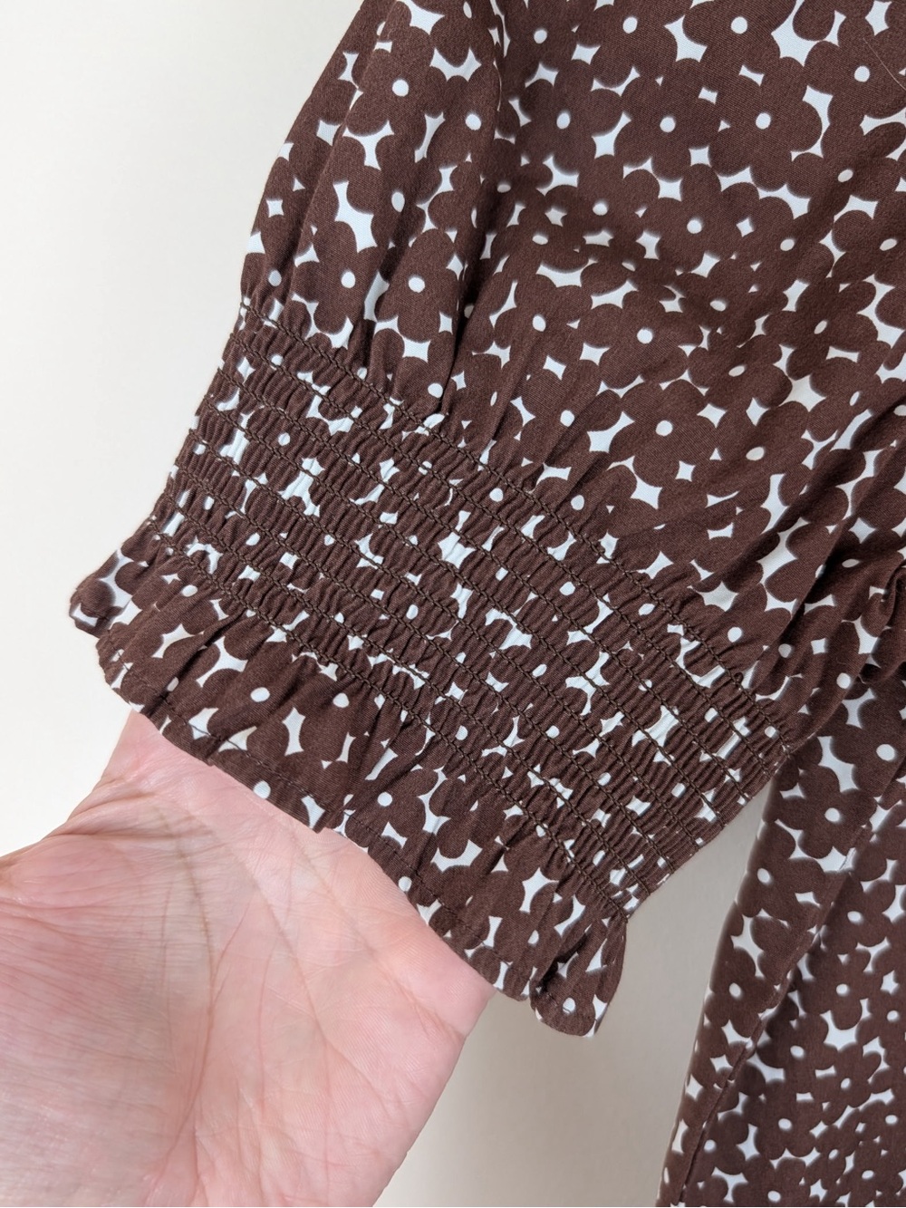 J Crew Smocked Cotton Poplin Puff Sleeve Top in Mocha Floral - Picture 3 of 9